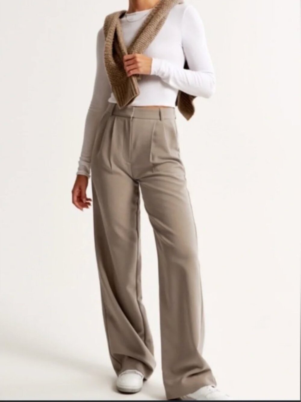 Abercrombie & Fitch | Sloane Tailored Wide Leg Pant Taupe Trousers | Size 34